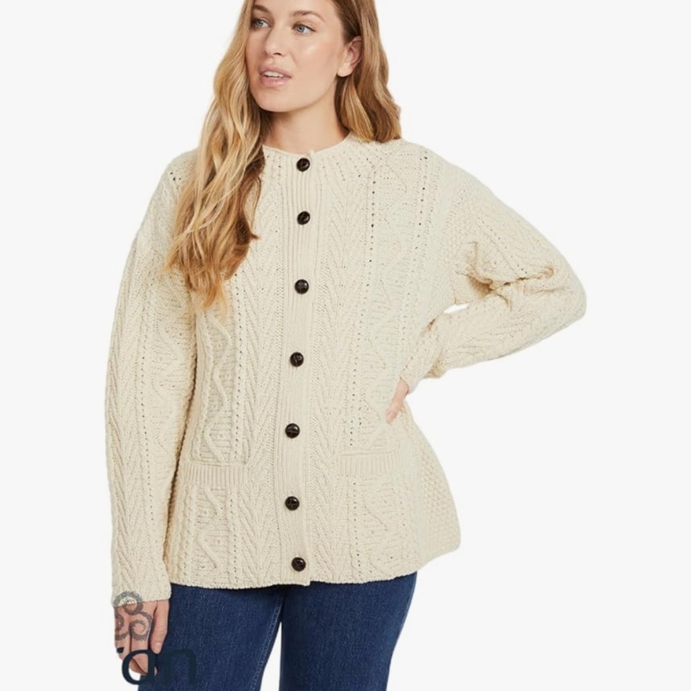 Aran Woollen Mills Aran Women's Cardigan, 100% Merino Wool